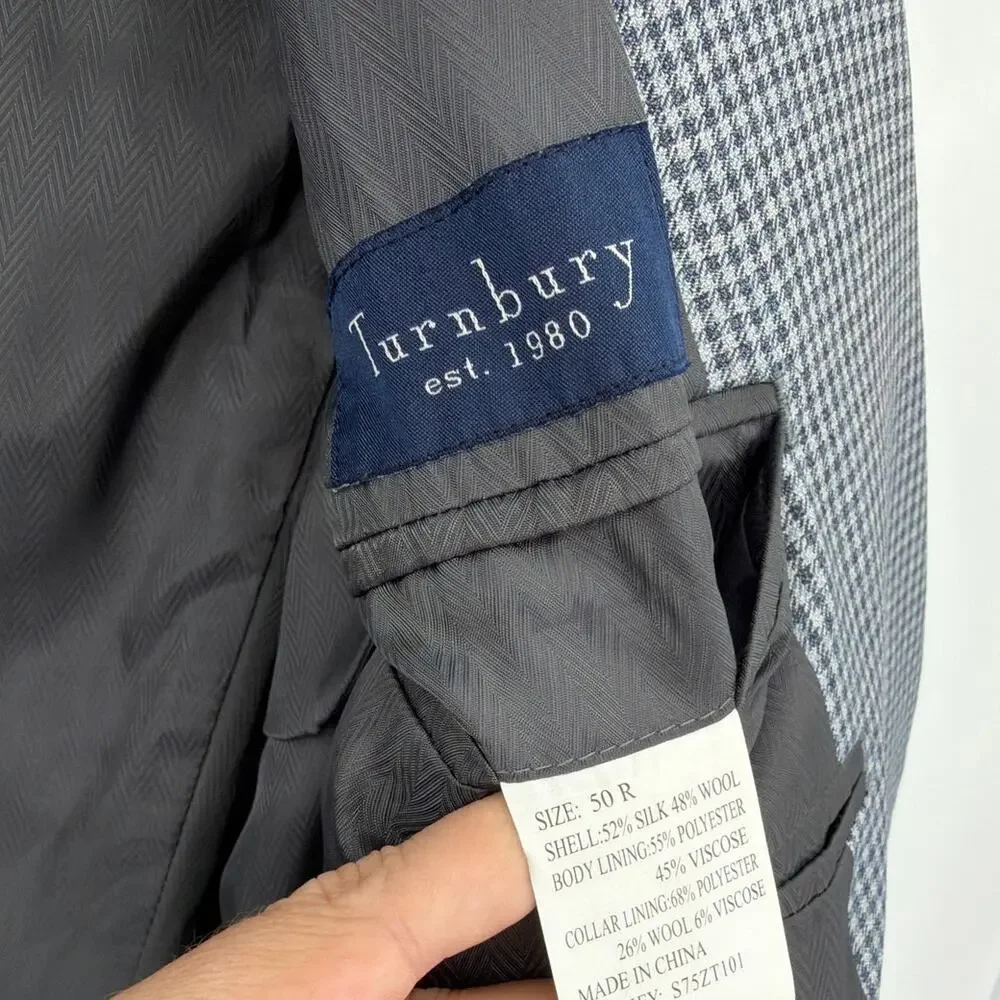 Turnberry Silk Wool Houndstooth Mens Blazer 50R Quiet Luxury Preppy Old Money